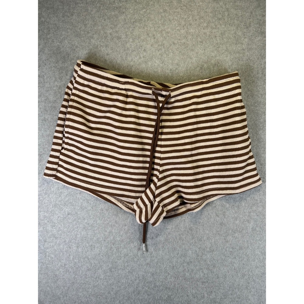 Seventh & Sunset Brown Striped Waffle Knit Lounge Shorts JB2201-DC M